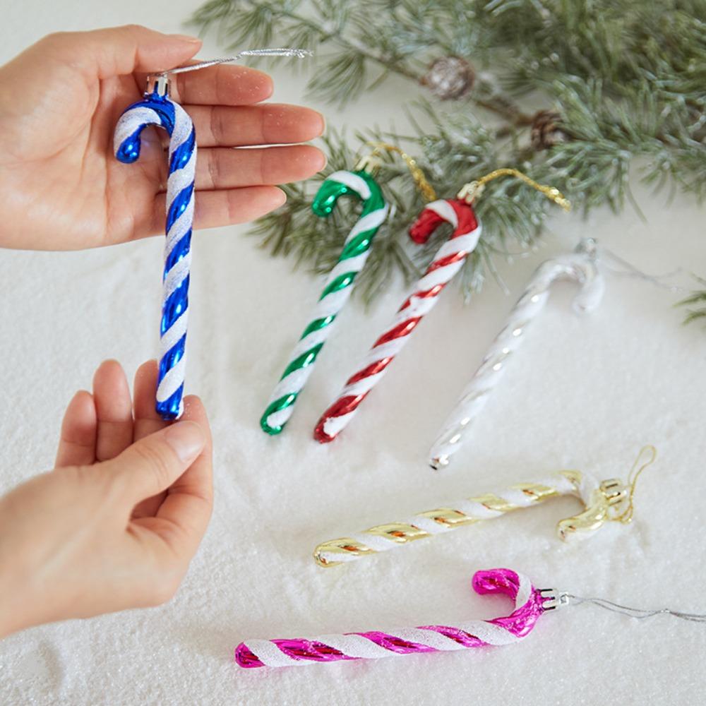 6pcs/box Cute Christmas Tree Decoration Hanging Candy Hook Ornaments Candy Canes Decoration  Holiday
