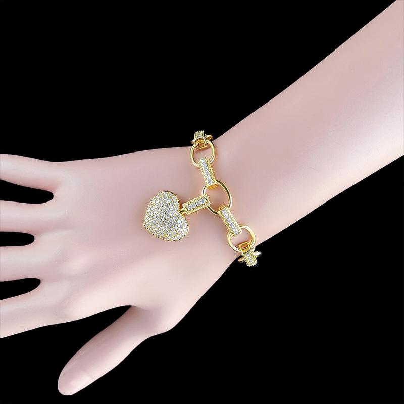 

Комплект ювелирных изделий Love из желтого золота с цирконами, ожерелье в форме сердца, браслет, комплект ювелирных изделий