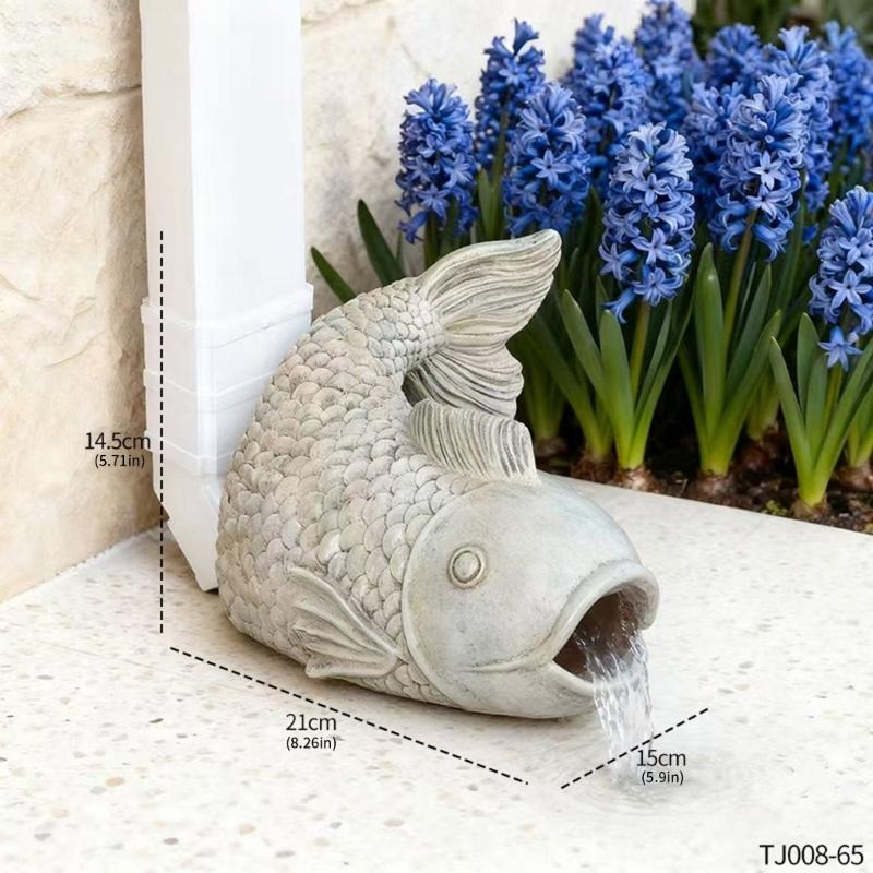 Elegante künstliche Fischstatue mit funktionierender Entwässerung, Fischform, Harz-Rinne für Terrassen und Gartendekoration