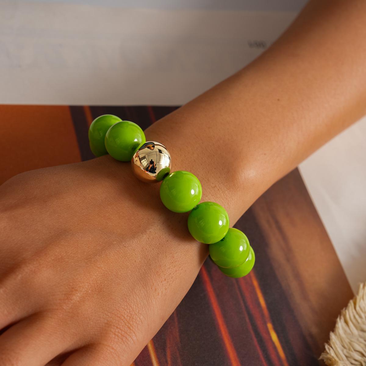 Einfacher Modischer Bunter Dopamin Acryl Runder Perlen Halskette Armband für Frauen Sommerurlaub Schmucksets Zubehör Geschenke brown