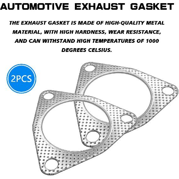 2PCS Exhaust Gasket 3 Bolt Metal Exhaust Pipe Seal Gasket for Multifunctional Manifold/Header/Muffler/Catalytic Converter/Exhaust Turbo,3 Holes High