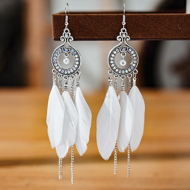 Modische Böhmische Bunte Federohrringe für Damen Ethnischer Stil Lange Geometrische Ohrringe Damen Schmuck Accessoires Geschenk