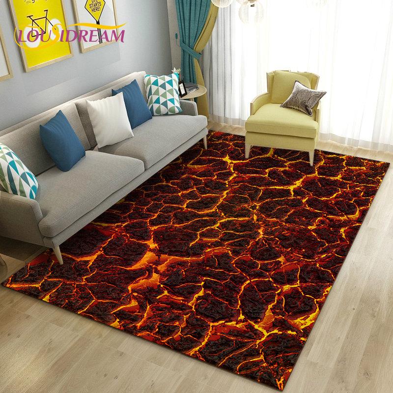 3D Volcano Lava Magma Area Rug Large,Carpet Rug for Living Room Bedroom Sofa Doormat Decoration,Kid Game Play Non-slip Floor Mat