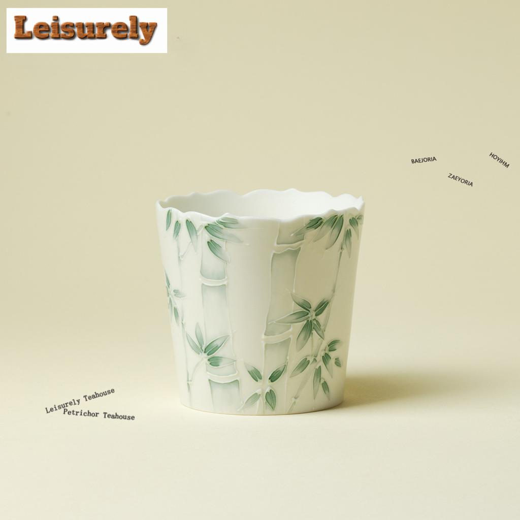 111ml Hand-painted Green Bamboo Shadow Cola Mug Personal Mug Bubble Teacup Cold Hot Water Jug Household Office Water Cup Teaset