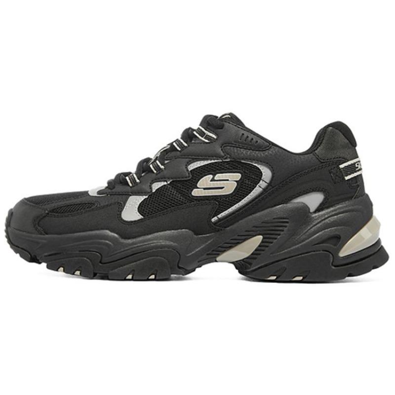 Skechers Stamina V2 Men Mesh Leather Low Chunky Sneakers Black 237260-BKTP 40