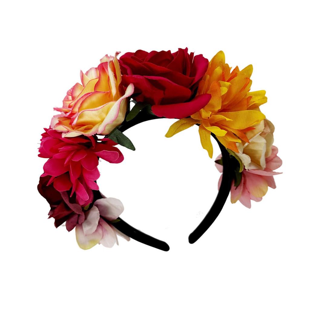 Colorful Rose Flower Headband for Music Festival Artificial Flower Wreath Hairhoop Wedding Bride Dressingup Accessory