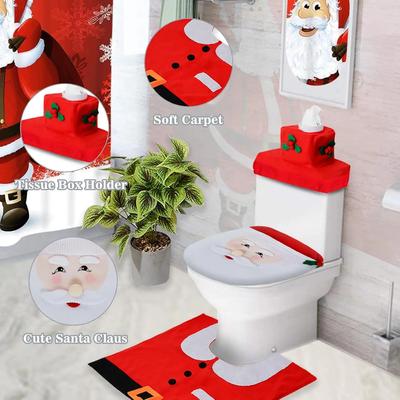3PCS Christmas Bathroom Decoration Christmas Indoor Home Decor Toilet Set with Toilet Seat Cover,Tank Cover Cover and Rugs Set