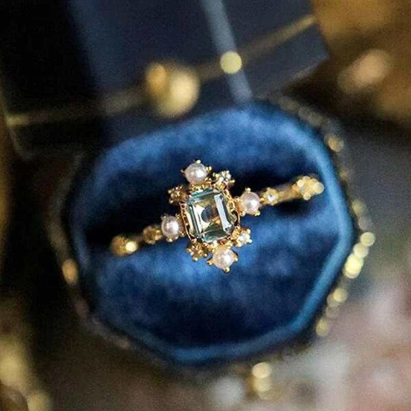 Delicate Bridal Wedding Band Proposal Ring with Simulated Pearl Graceful Shiny Zirconia Finger Accessories for Engagement