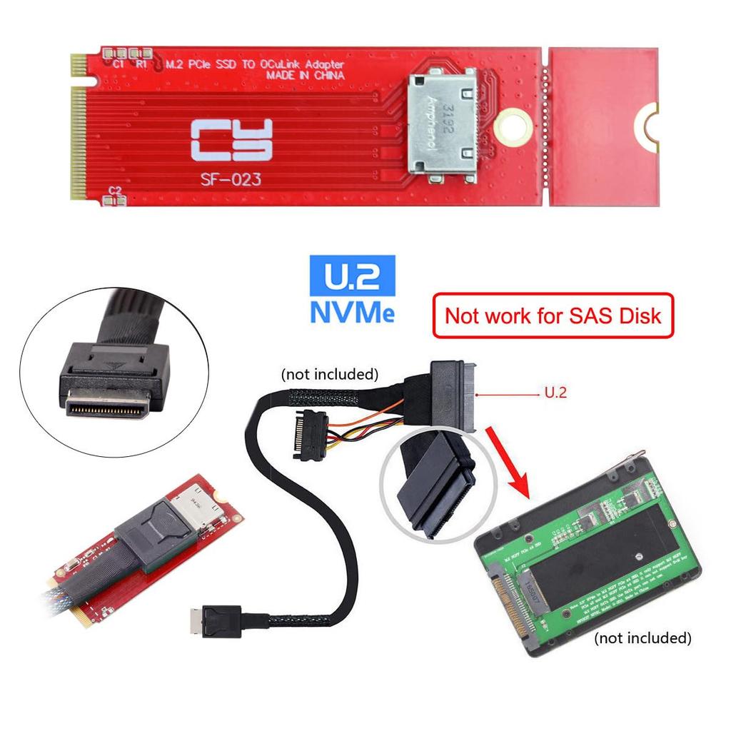 Cablecc To Oculink Host Adapter for PCIe Nvme SSD 2260 PCI-E 3.0 M.2 M-Key SFF-8612 SFF-8611