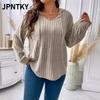 JPNTKY Women's Fashion Casual Solid Color Print Long Sleeve V Neck Blouses & Shirts
