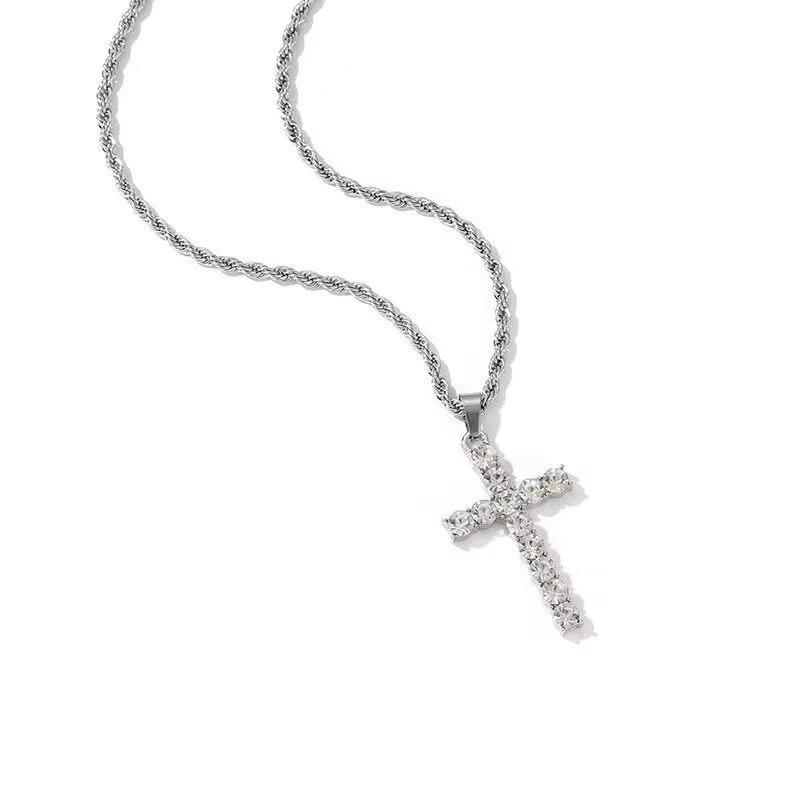 Niche design full diamond cross necklace Ma Siwei zircon rap hip hop men and women personality collarbone chain