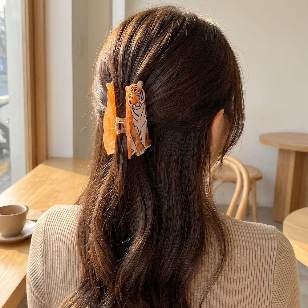 Personalized PC Tiger Hair Claw Hairpin Acrylic Animal Shaped Hair Clip Korean Style Geometry Large Shark Clip Girls