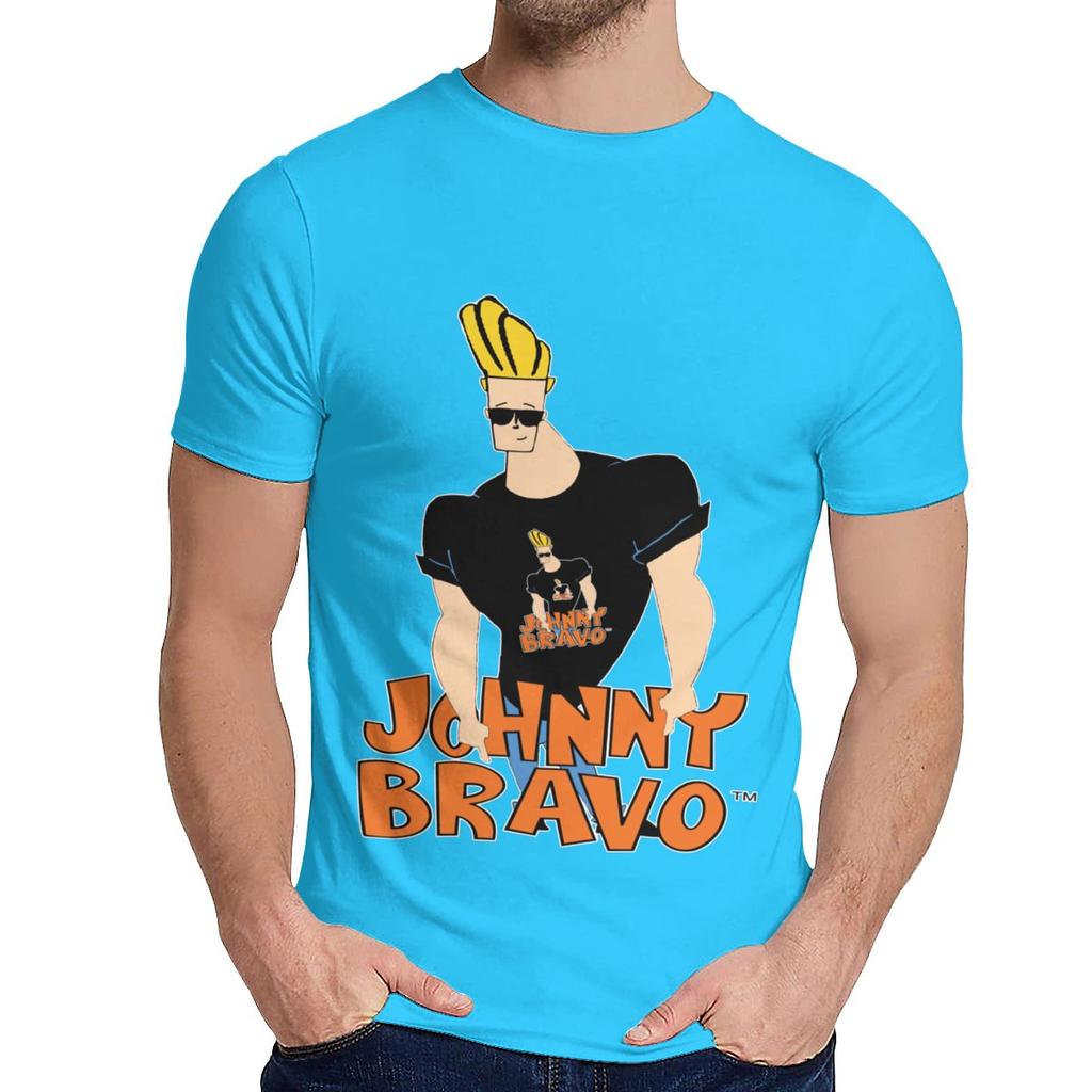 Rundhals Johnny Bravo Brille Cartoon T-Shirt Grafikdruck Unisex Reines Baumwoll-T-Shirt Heiß