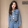 Girls' Spring/Autumn Set Medium-Large Kids' Single-Button Denim Jacket + Pants Two-Piece Set