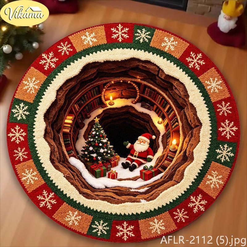 Christmas Round Rug, Soft Non-Slip Decorative Carpet for Indoor Living Room Sofa, Coffee Table, Festive Xmas Home Decor