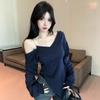 Irregular Hem Cropped Long Sleeve T-Shirt Women Autumn Winter Pure Desire One Shoulder Top Base Layer Tees