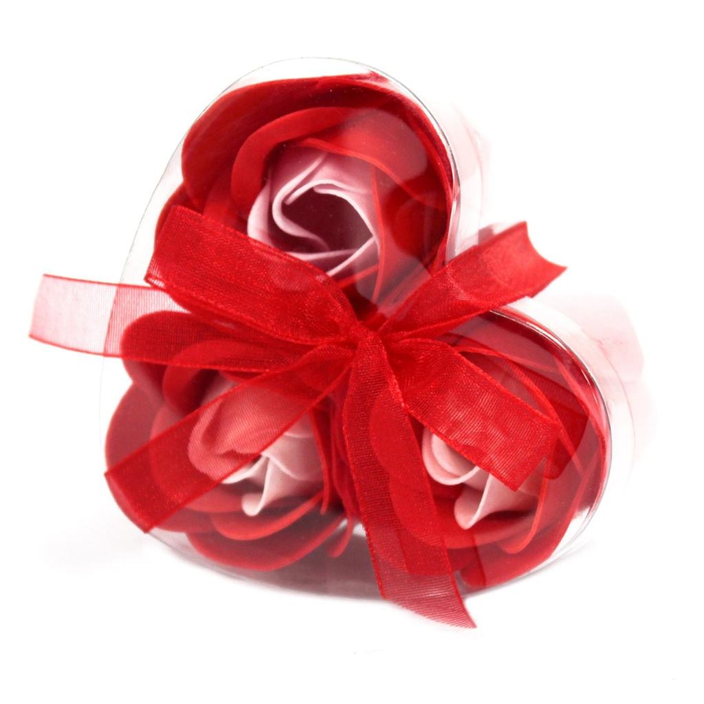 6x Soap Flowers Heart Box Red Roses 3-Pack