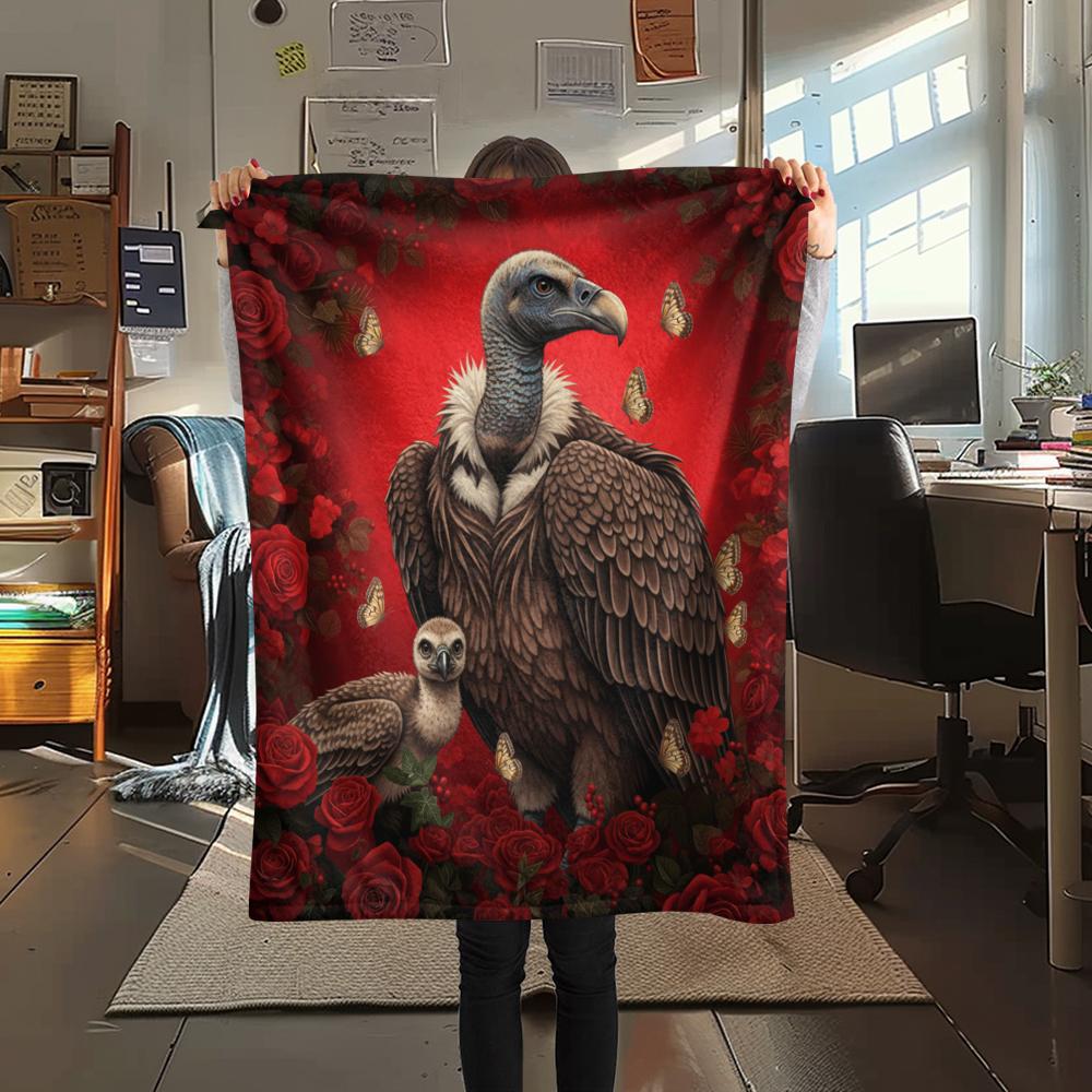1PC Red Rose Animals Print Flannel Blanket, High Quality All Seasons, Home Decor, Warmth and Comfort, Perfect for Christmas Gifts