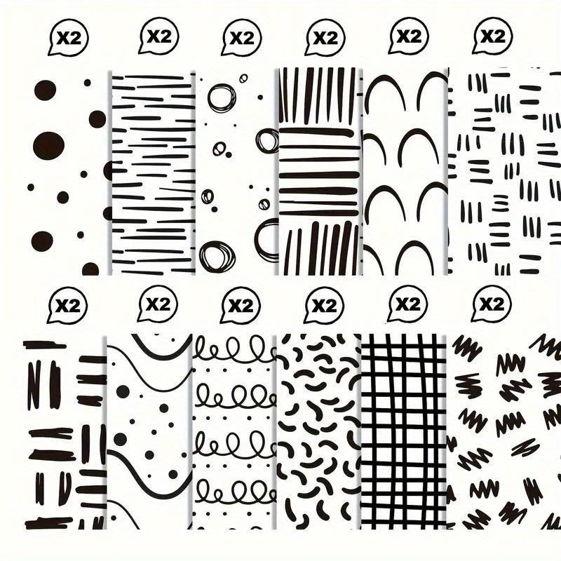 24Pcs Decorative Background Paper Set - Black & White Abstract Graphics for Scrapbooking, Journal & Craft Decoration