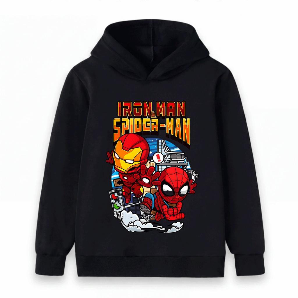 Cartoon Superhero Print Kids Unisex Pullover Hoodie, Comfortable Long Sleeve Casual Sweatshirt for Boys Girls Daily Outdoor Wear in Spring Autumn