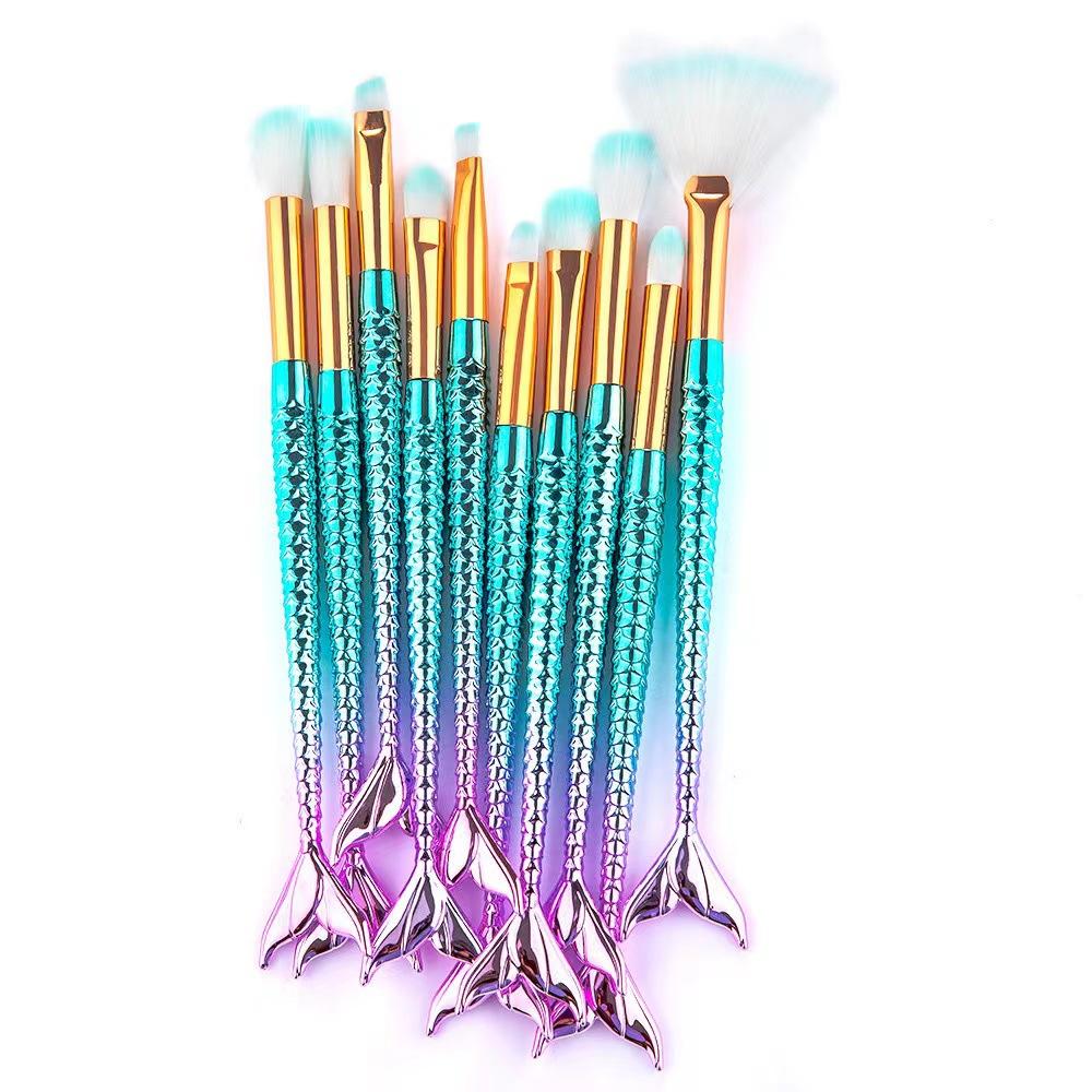11 mermaid makeup brush set gradual change fishtail makeup, makeup tool set