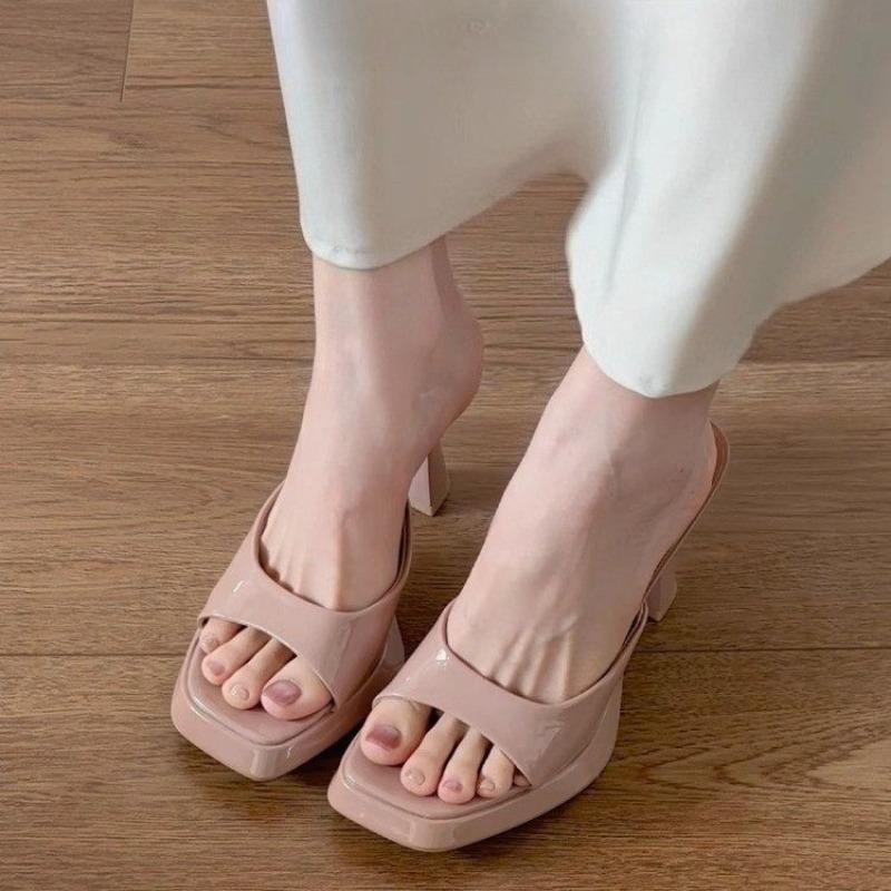 

Fashion 2025 Square Platform Stiletto Flip Flops Summer NewToe Open Toe Non-Slip Slip Non-Slip Wear-Resistant High Heels 34 телесный