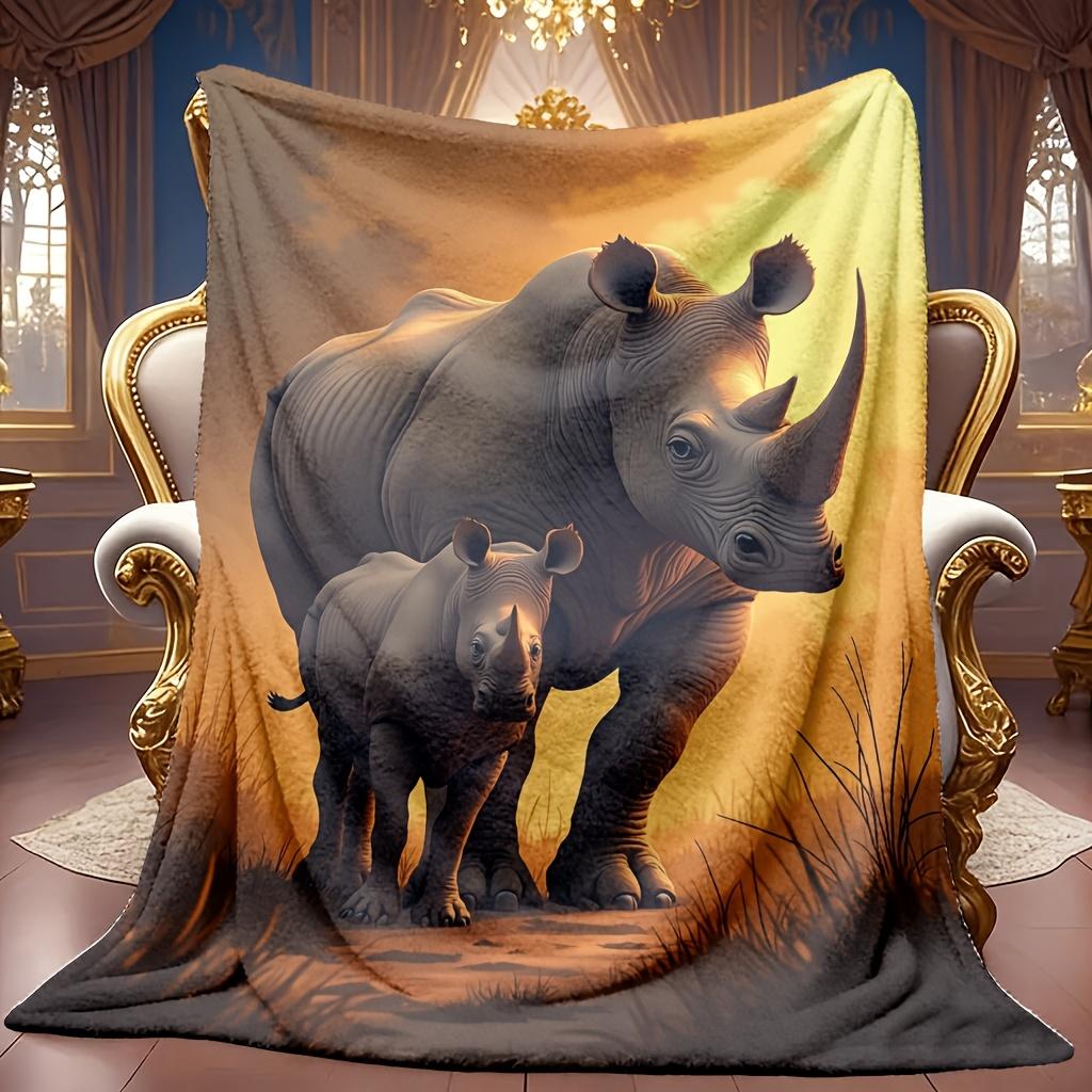 Comfortable Rhino Theme Pattern Fleece Blanket Soft High-Definition Digital Print Cooling Blanket All-Season Use Soft Breathable 100% Polyester Perfec