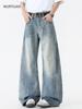 Muyuan Men's Cleanfit Baggy Straight Leg Jeans Unisex Bamboo Texture Wide Leg Denim Pants