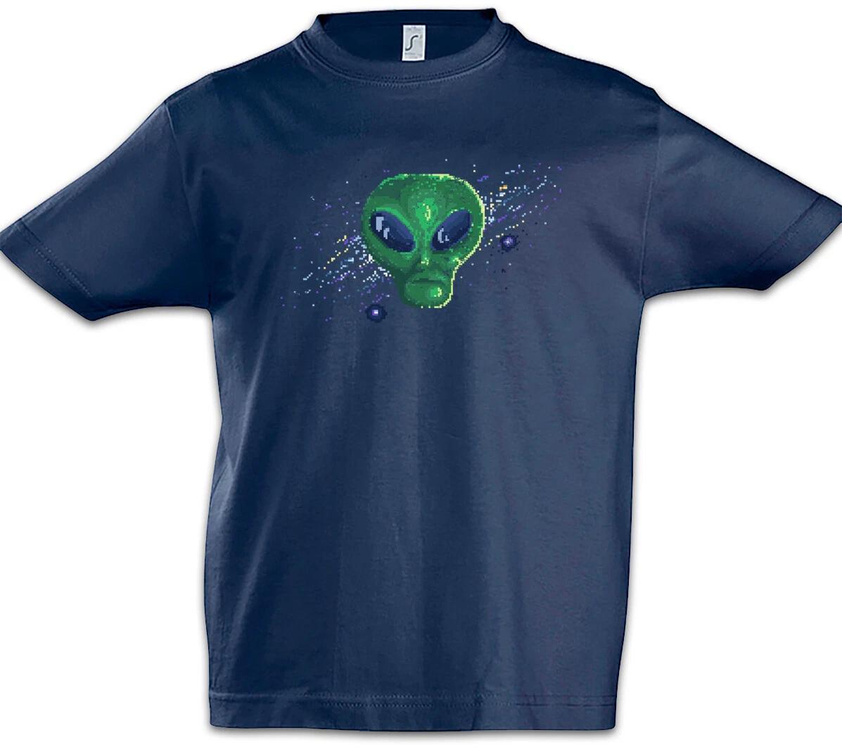 

Pixel Green Alien Face Kids Boys kids boys T-Shirt Area Beam Retro Saucers Vril Gamer 130