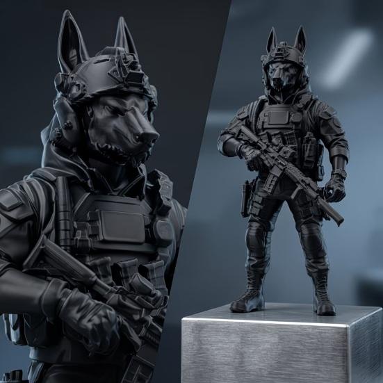 Anubis Tactical Dog Statue, 3D Printed Egyptian Warrior Decor, Mythical Military Figurine for Desk, Collectible Gift for Men