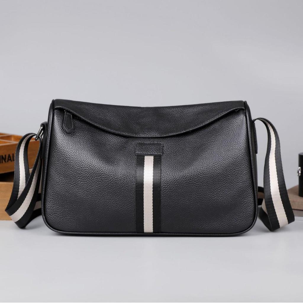 Men's Urban Minimalist Genuine Leather Crossbody Shoulder Bag - Large Capacity