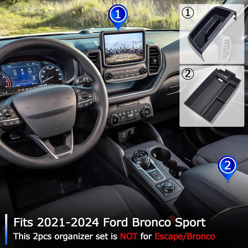 Xiaomi Dash Tray Insert Phone Holder 2PCS Set for 2021 2022 2023 2024 Ford Bronco Sport Accessories Armrest Storage Console Organizer