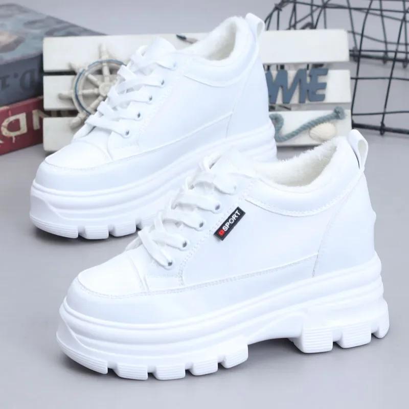 Fashion Autumn Winter Shoes Women's Thick-soled Platform White Shoes Women's Inner Height 10CM Skateboard Shoes Waterfroof Sneakers