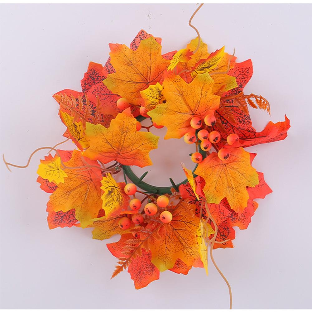 Fall Candle Rings Wreaths, Artificial Maple Leaf Candle Garland With Berries Rose, Candle Holder Rings For Autumn Harvest Halloween Party Table Center
