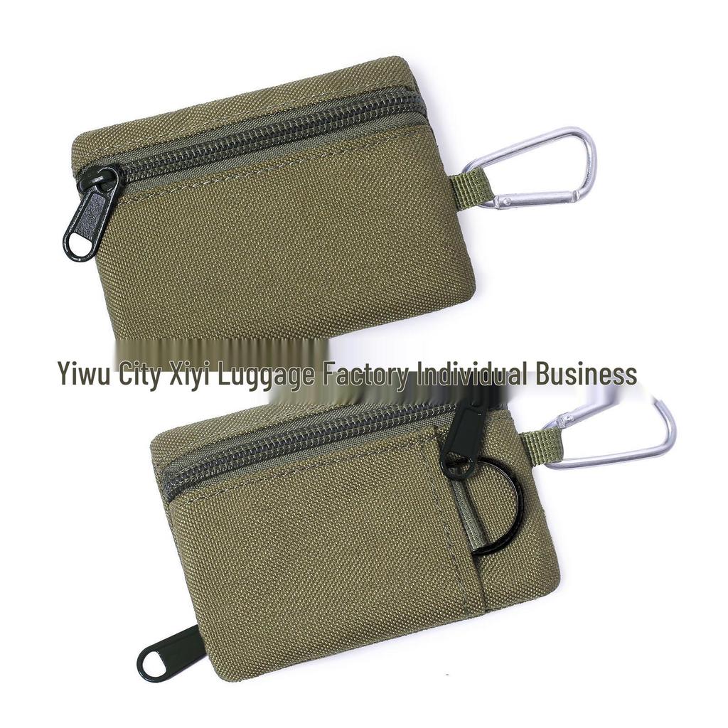 Military Style Compact Coin Purse With Keychain - Lightweight PU Material, Quick Access Zipper