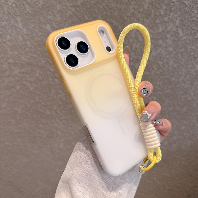 For Magsafe Magnetic Wireless Charging Lanyard Shockproof Phone Case For iPhone 17 Pro Max Gradient Frosted Soft TPU Back Cover iPhone Air жёлтый