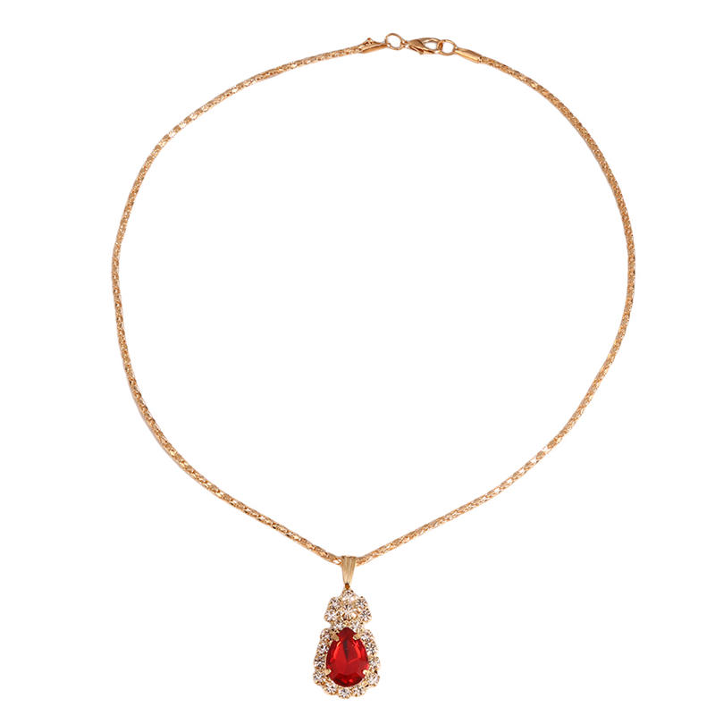 Fashion Women Water Drops Coloured Water Drill Necklace Earrings Ring Set Shining Bride Jewelry