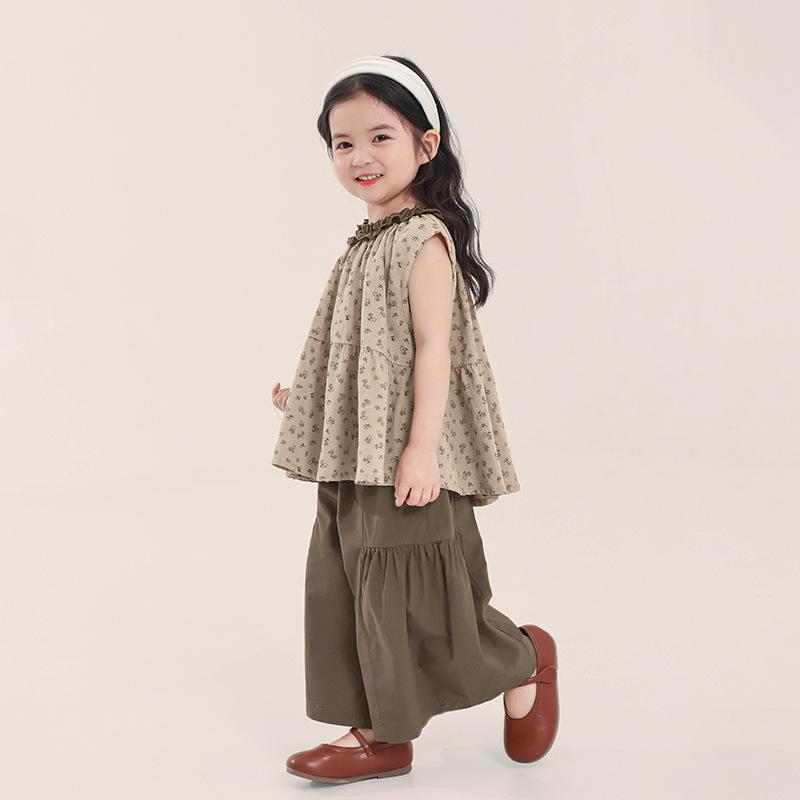 Little Girls Vintage Floral Sleeveless Korean Style Summer Casual Cotton Shirt 90cm