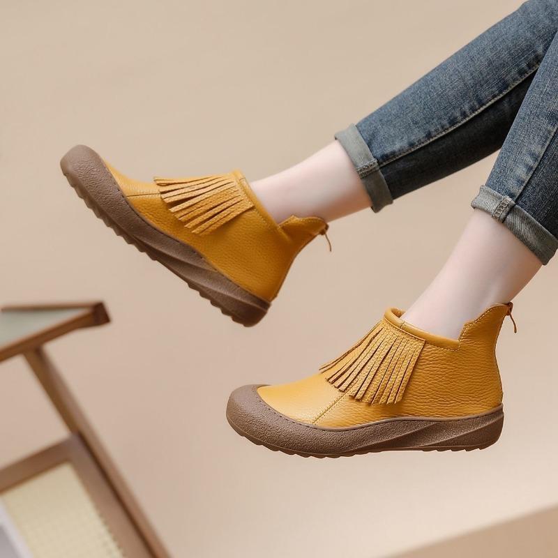 Spring Autumn Genuine Leather Shoes Women Ankle Boots Tassel Design Soft Brand Ladies Fashion Boots Plus Size 41
