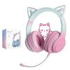 Căști cu urechi de pisică, Căști wireless pentru gaming, Bluetooth 5.1 cu microfon, 15 ore de redare, Încărcare rapidă, Latență scăzută, Utilizare duală cu fir și
