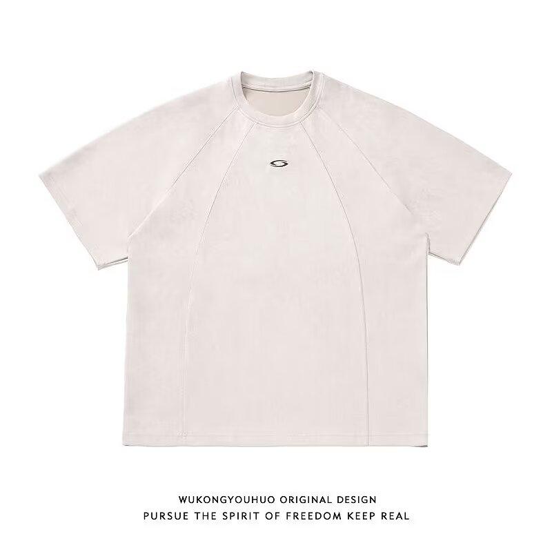 HTTAOSUP American Niche Design Suede Short Sleeve T Men's and Women's Summer Loose Fit Couple's Versatile T-Shirt