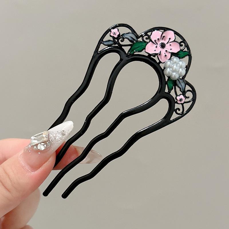 New Hairpin Female Disc Hair Artifact U-shaped Fixed Four Toothed Insert Comb Hairpin Ancient Style Flower Headpiece