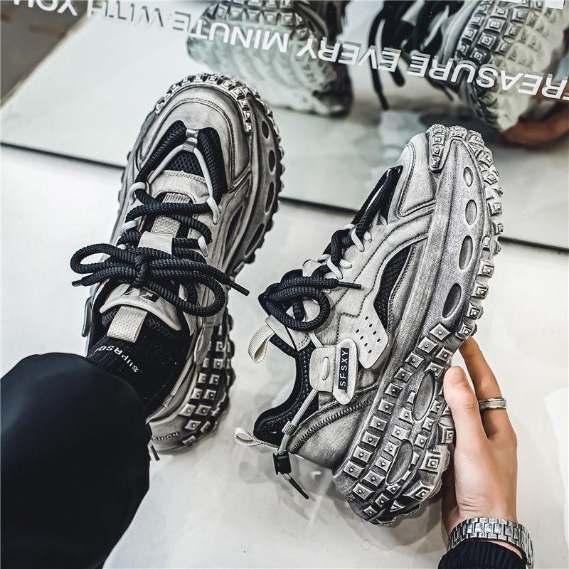 Spring men's shoes new breathable mesh youth sports shoes men's trend versatile tire sole thick sole dad shoes men