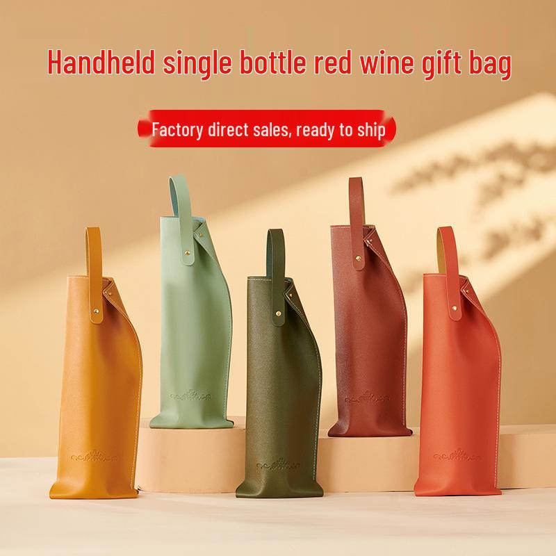 Luxury Customizable Red Wine Leather Gift Bag for Single Bottle