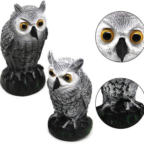Plastic Owl Ornament Realistic Design Birds Scarecrow Owl Figure with Bright Yellow Eyes Birds Repellent Decorative Ornament