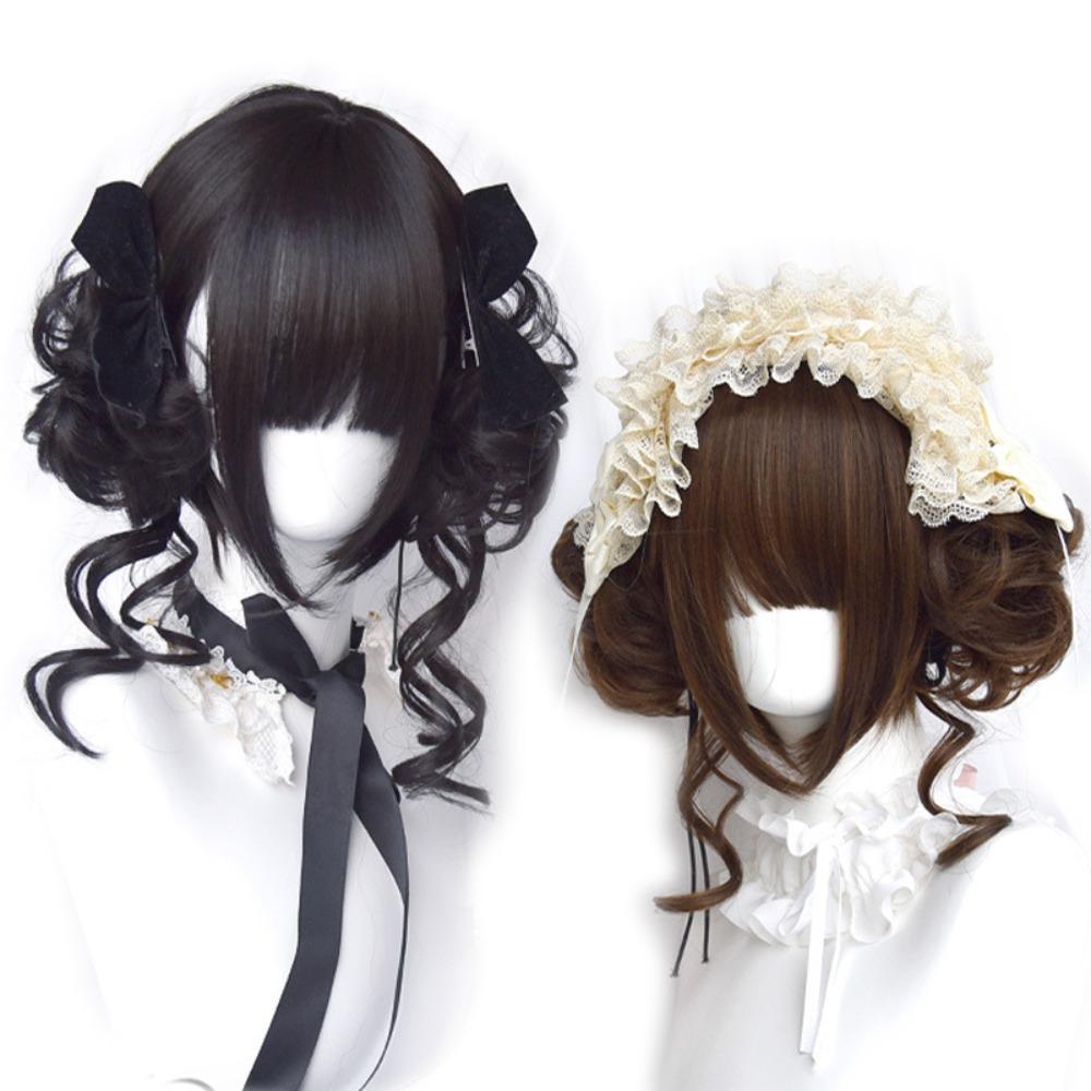 Synthetic Short Curly Double Ponytail Bun Cosplay Halloween Harajuku Wig Girl