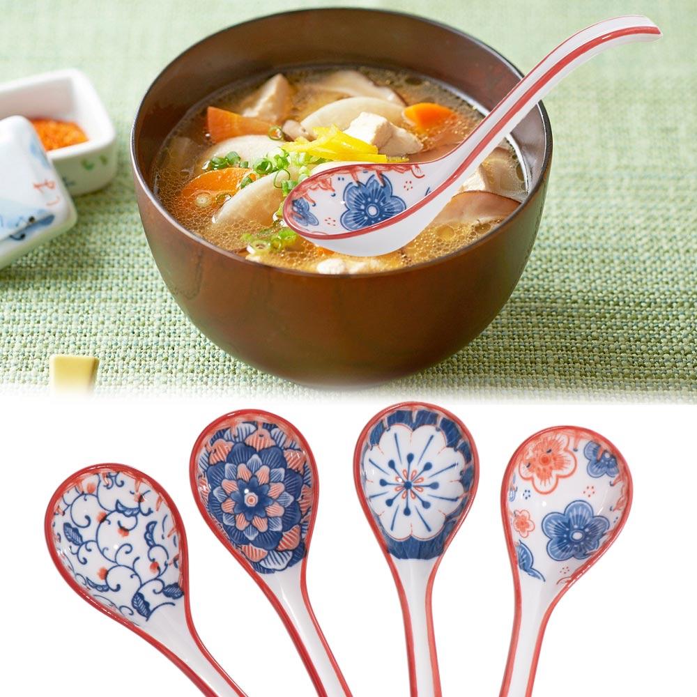 Set of 4 Porcelain Ramen Spoons Curved Handle Cooking Utensil Wonton Ceramic Soup Spoon  Home