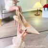 [New] One-word Sandals with Bag Head, Women's Autumn French Satin, Beautiful Temperament, Pointed Thin Heels, High Heels