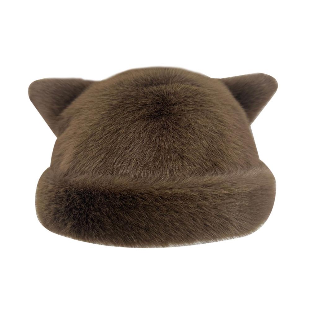 Fashion Warm Winter Hat Thicken Cute Ears Fluffy Fur Bucket Hat Soft Snowy Day Berets Women