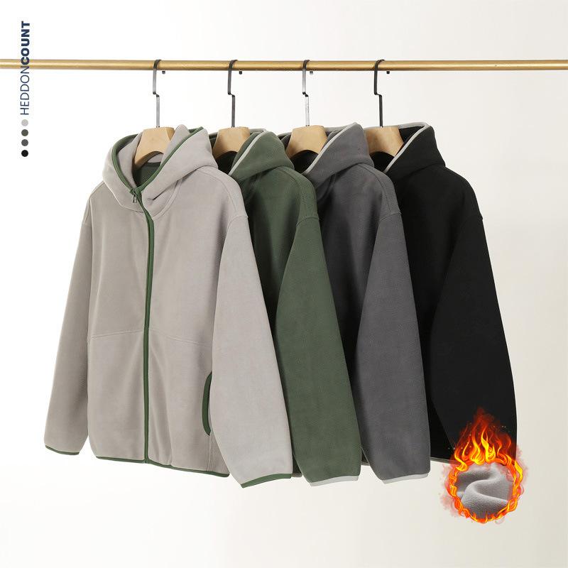Men's Double-Sided Fleece Hoodie Autumn and Winter Warm Windbreaks Zipper Jackets for Men